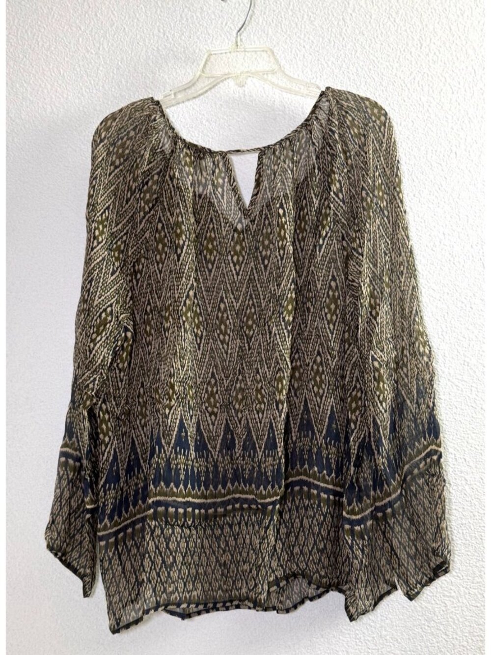 Lucky Brand Sheer Boho Green Blue Geometric Pattern Long Sleeves NWT Womens XL - Picture 8 of 8